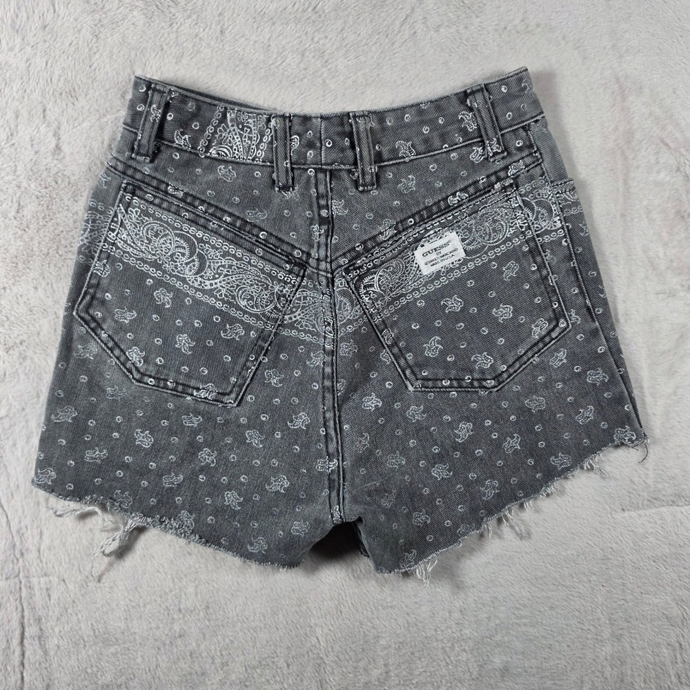 Guess Denim Shorts Kids 27 Black Paisley Bandana High Waisted Vintage 90s USA
